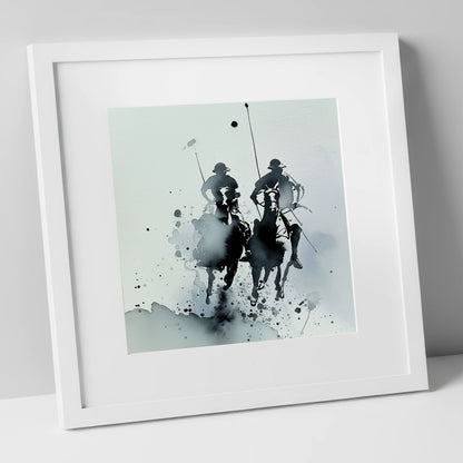 Charge of the Chukka polo horse art print in white frame