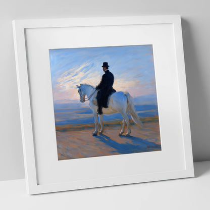 The Classical Rider dressage horse art print in white frame