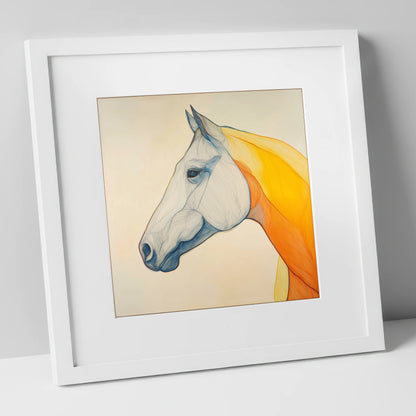 Flowing Amber Contours horse portrait art print in white frame