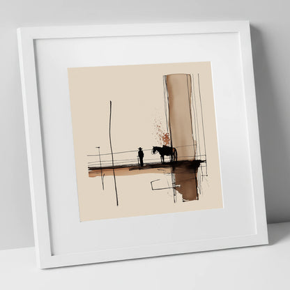 Quiet Western Horizon western horse art print in white frame