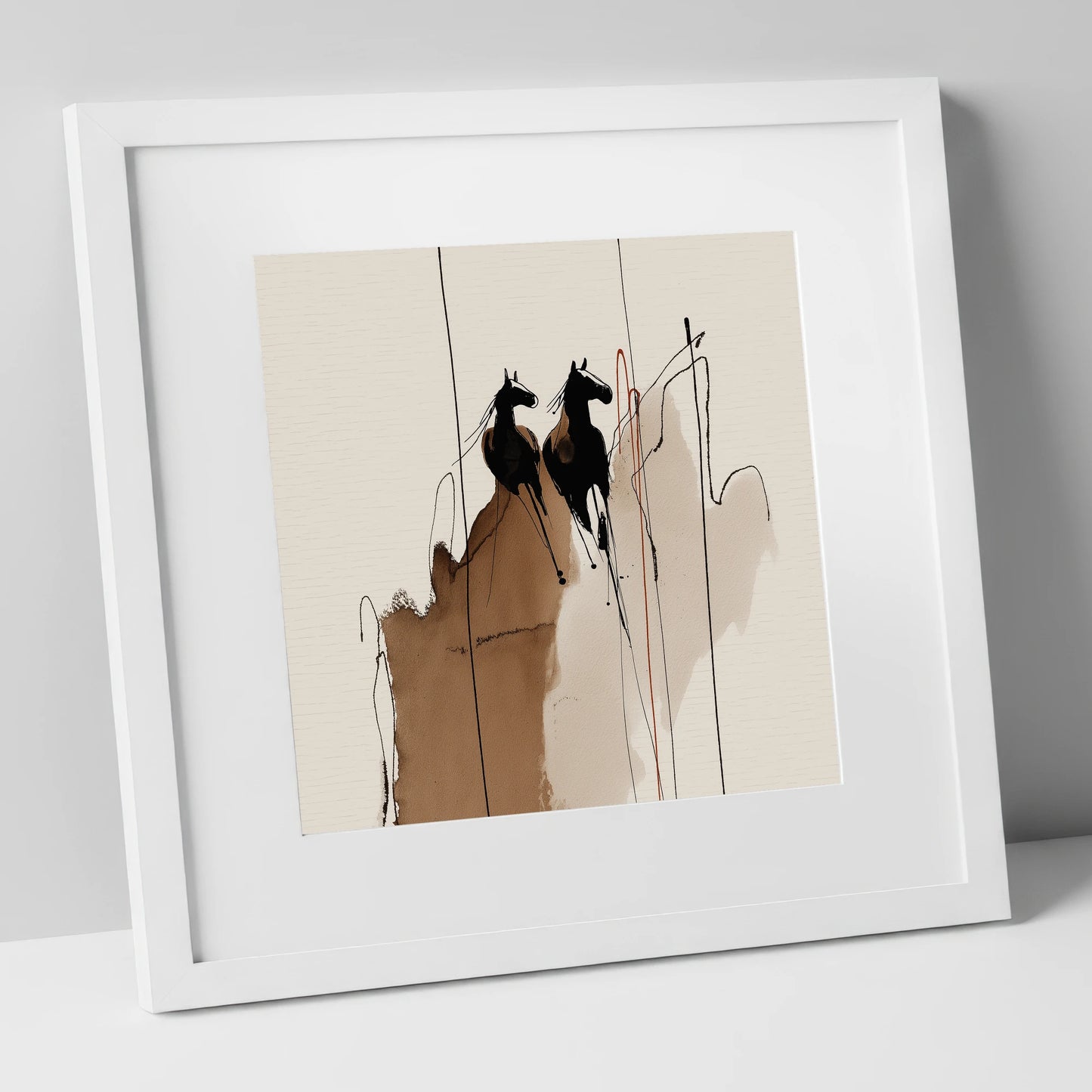 Sepia Shadows horse portrait art print in white frame