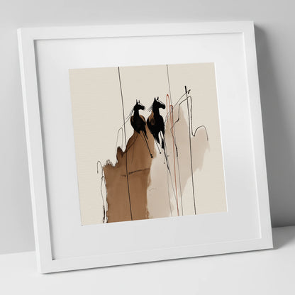 Sepia Shadows horse portrait art print in white frame