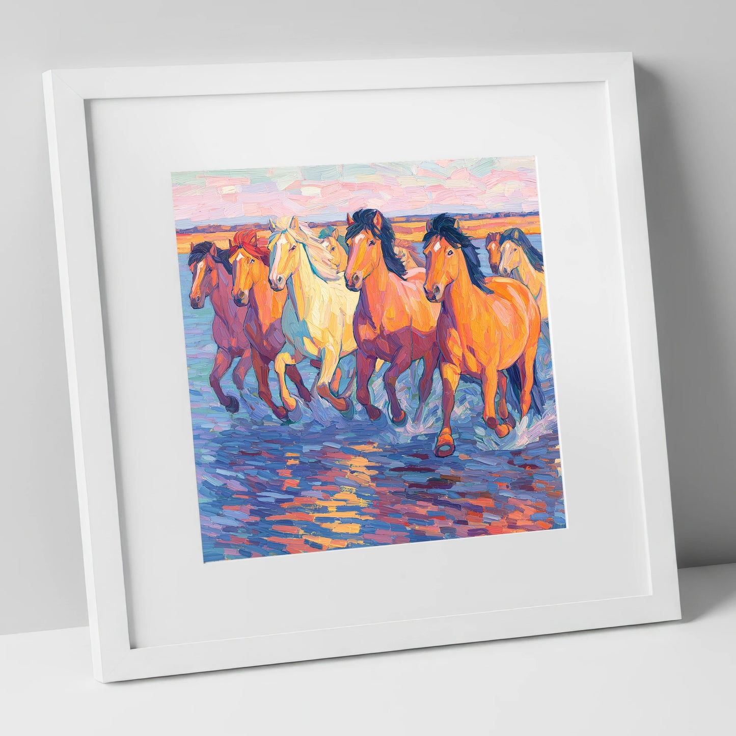 The Painted Tide horse landscape art print in white frame