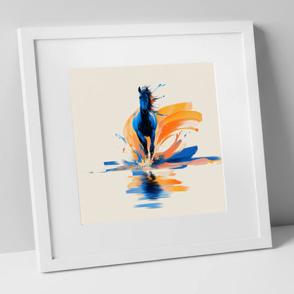 Sapphire Surge wild horses art print in white frame