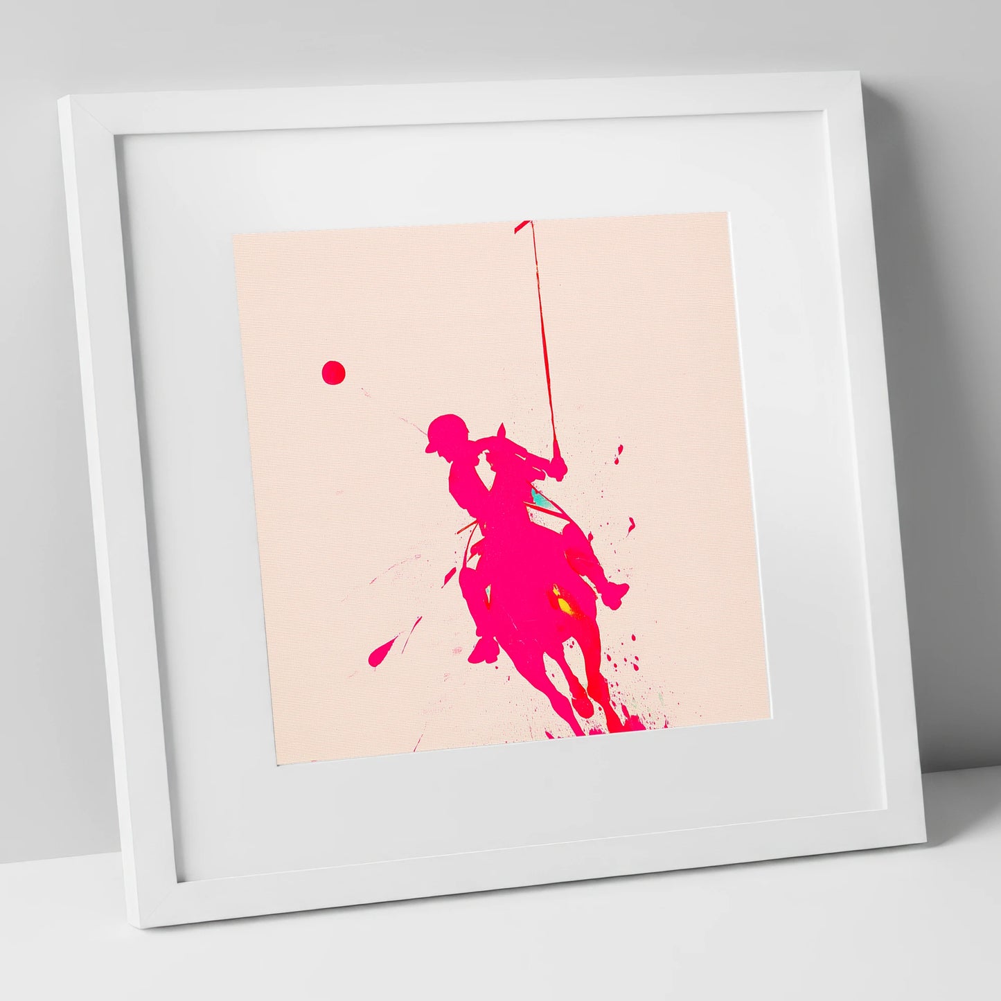 Vivid Polo Strike polo horse art print in white frame