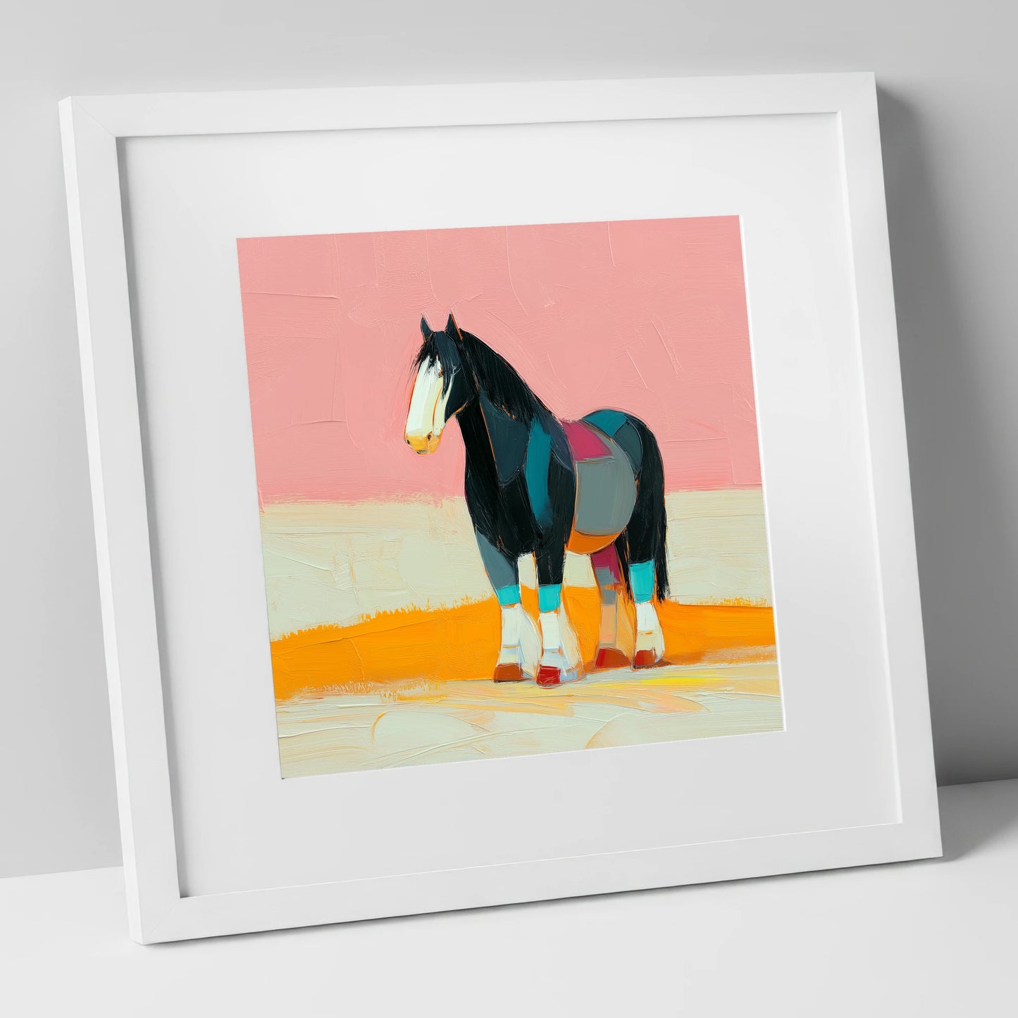 Vibrant Heavy Horse Profile working horse art print in white frame