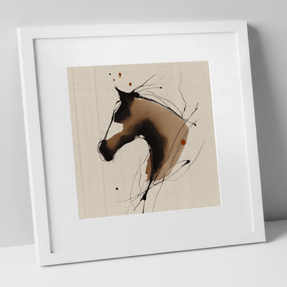 Fluid Sepia Equine Profile horse portrait art print in white frame