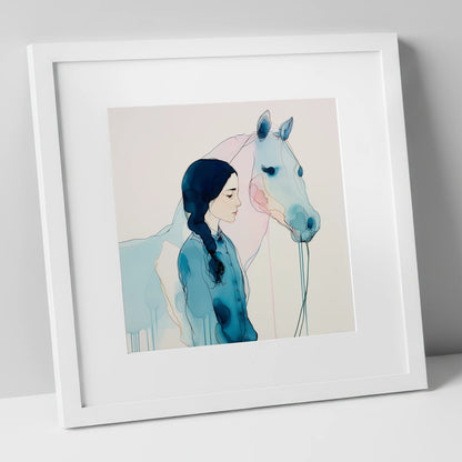 Ethereal Bond horse & rider art print in white frame