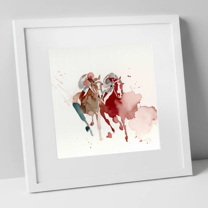 The Final Furlong racing horse art print in white frame