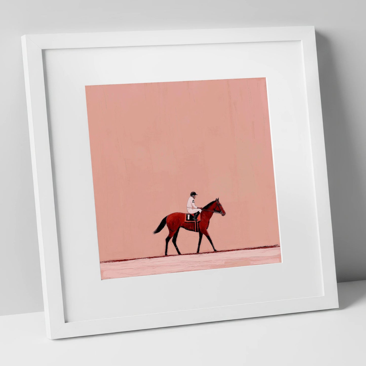 The Quiet Walk racing horse art print in white frame