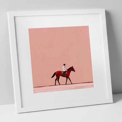 The Quiet Walk racing horse art print in white frame