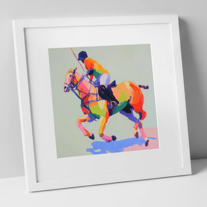 Technicolour Polo Stride polo horse art print in white frame