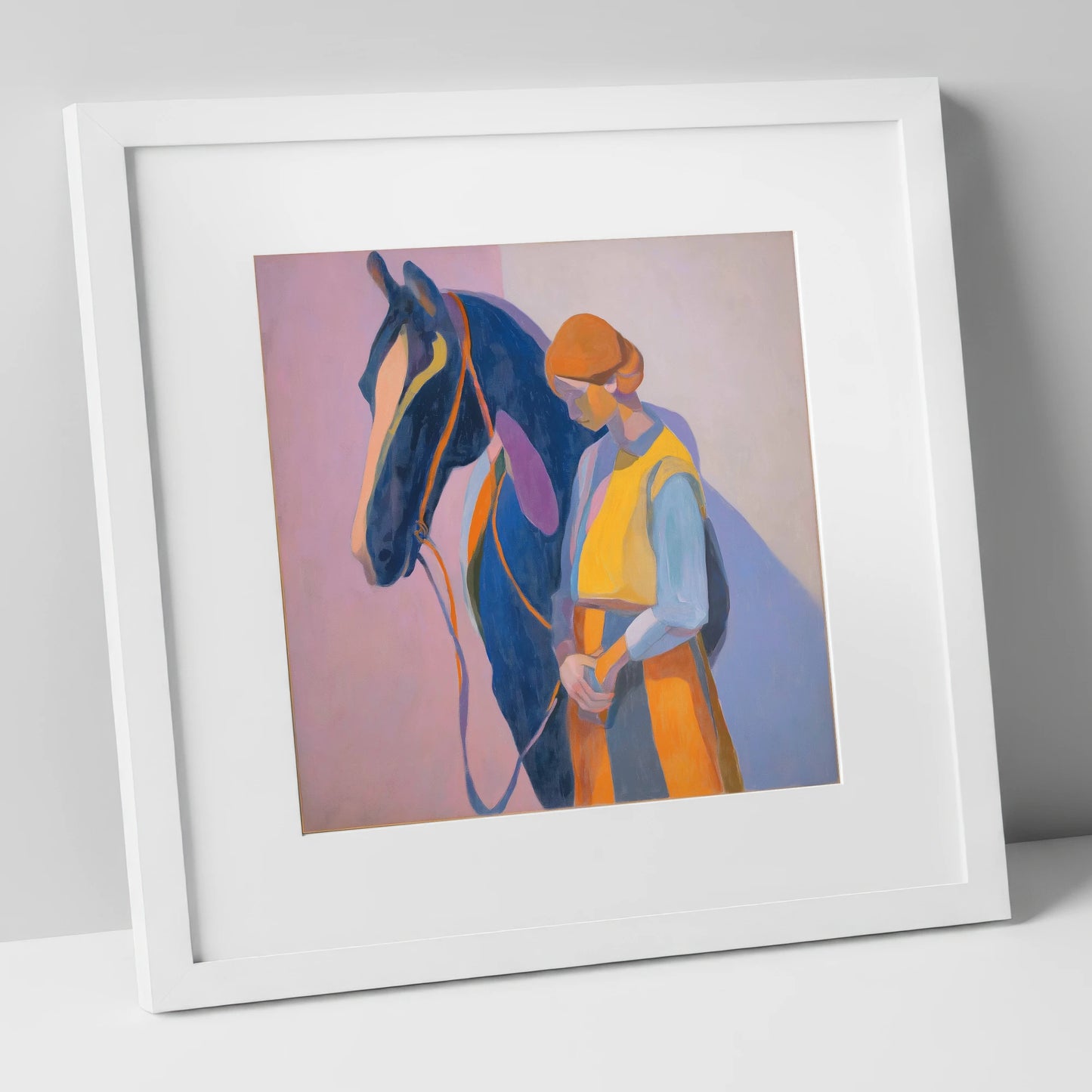 A Quiet Harmony horse & rider art print in white frame
