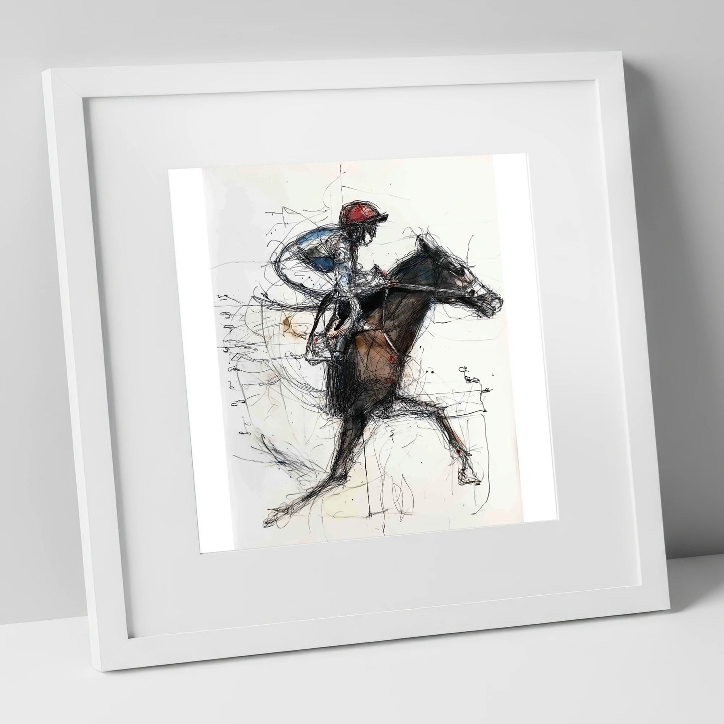 At Full Stretch racing horse art print in white frame