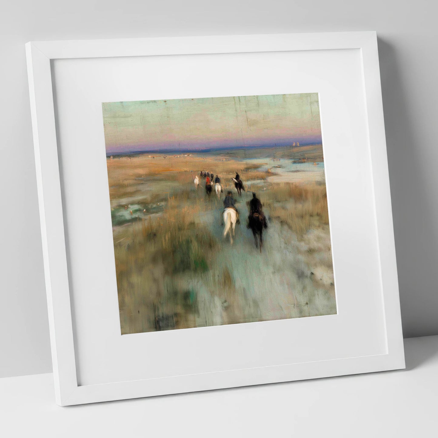 The Dawn String horse landscape art print in white frame