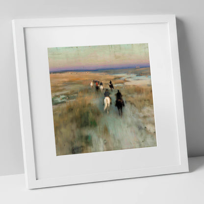 The Dawn String horse landscape art print in white frame