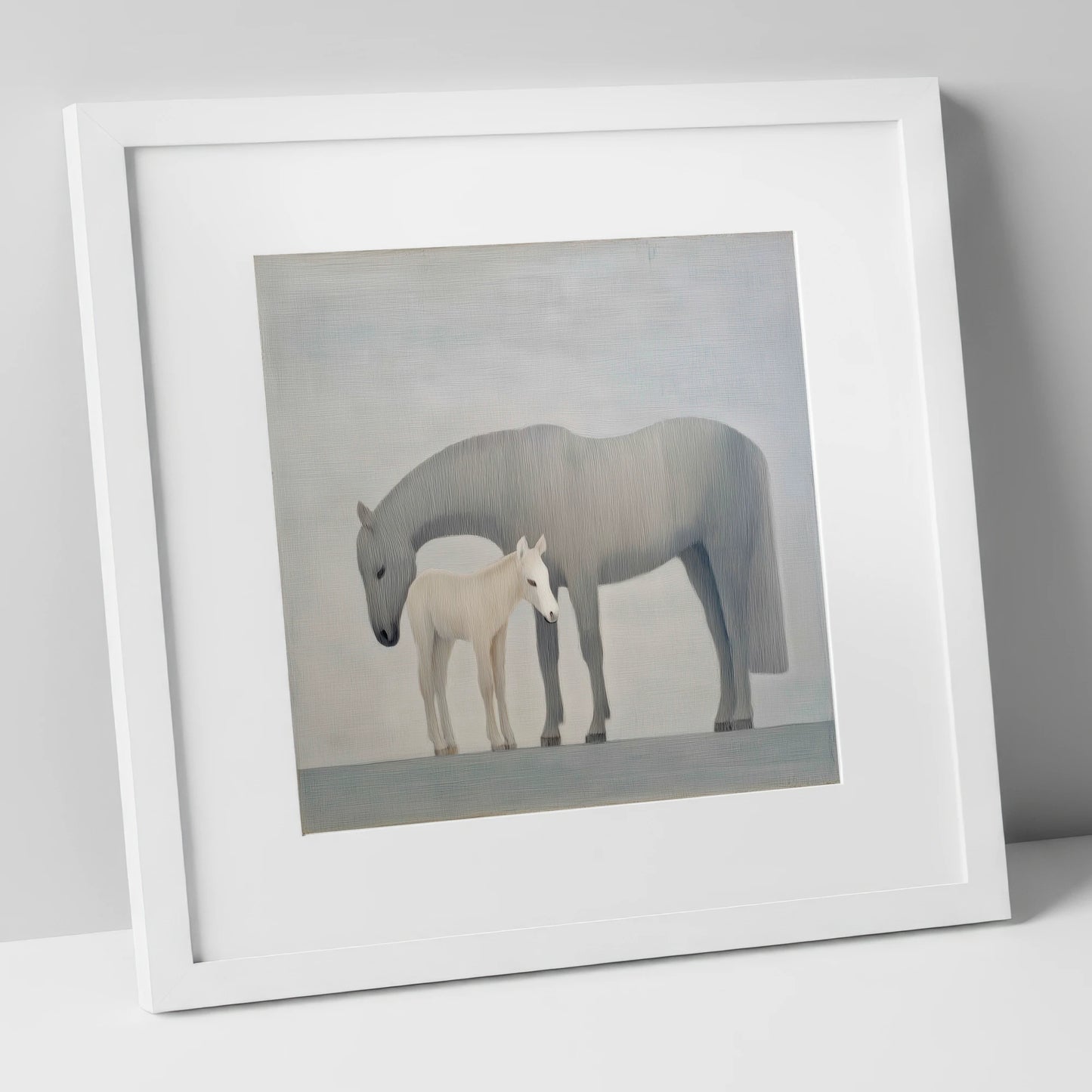 Ethereal Bond mare & foal art print in white frame