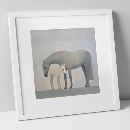 Ethereal Bond mare & foal art print in white frame