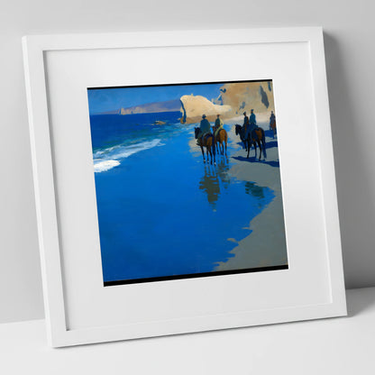 The Azure Shoreline horse landscape art print in white frame