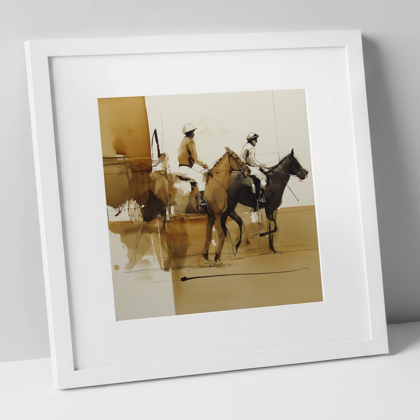 Going to Post racing horse art print in white frame