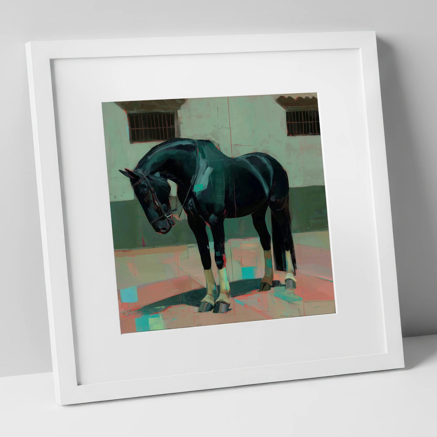 Midnight Silhouette Study horse breed art print in white frame