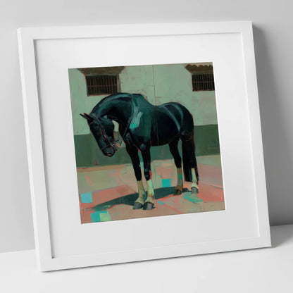Midnight Silhouette Study horse breed art print in white frame