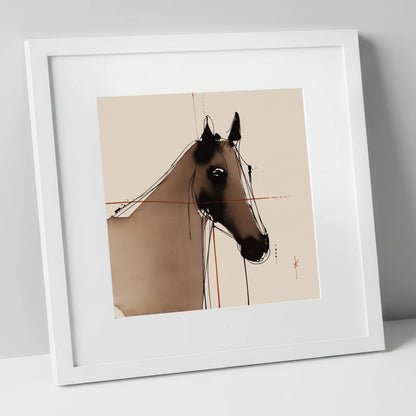 Sepia Equine Silhouette horse portrait art print in white frame
