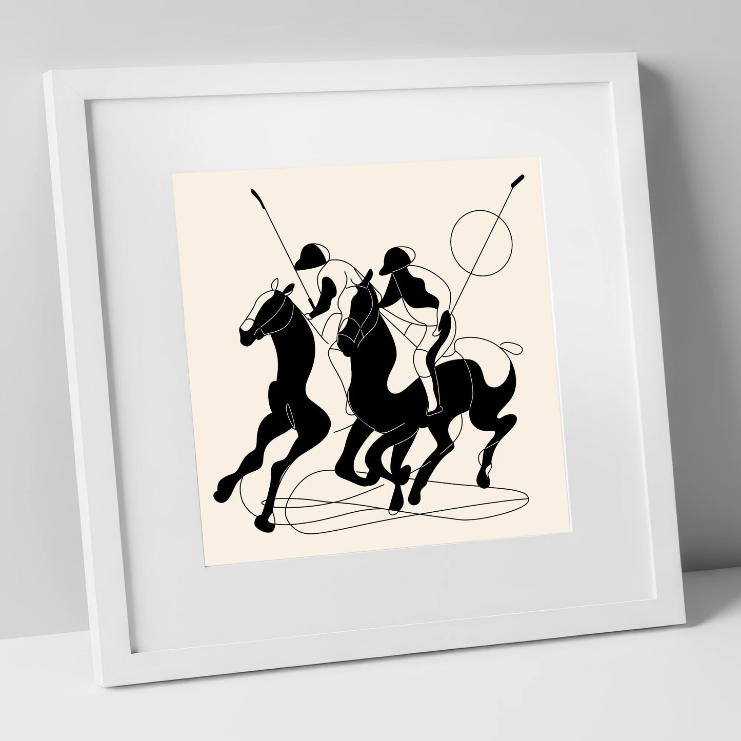 High Goal Dynamics polo horse art print in white frame