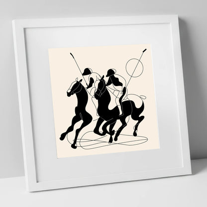 High Goal Dynamics polo horse art print in white frame