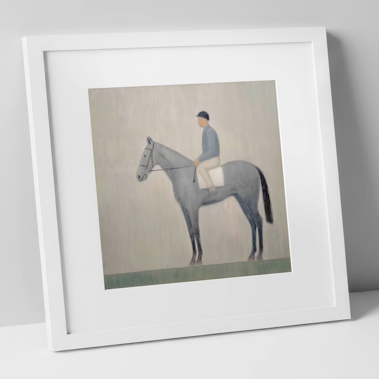 The Slate Grey Racer racing horse art print in white frame