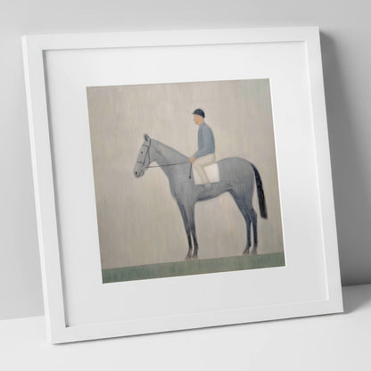 The Slate Grey Racer racing horse art print in white frame