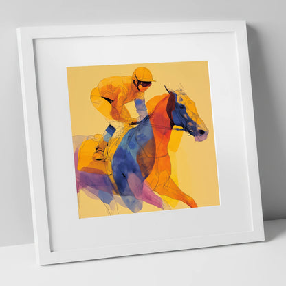 Prismatic Racing Stride racing horse art print in white frame