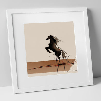 Untamed Dark Silhouette wild horses art print in white frame