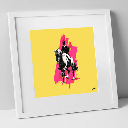 Bold Dressage Rhythm dressage horse art print in white frame
