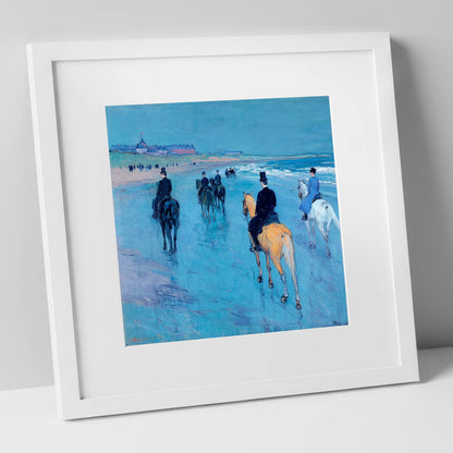 Azure Shore Riders horse landscape art print in white frame
