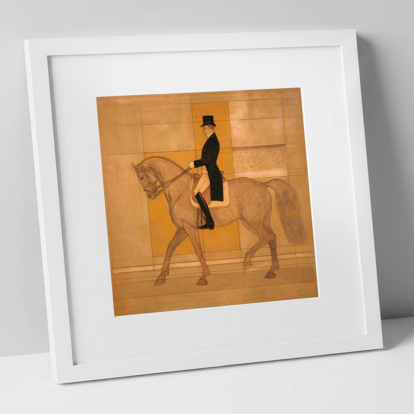 Collected Elegance dressage horse art print in white frame