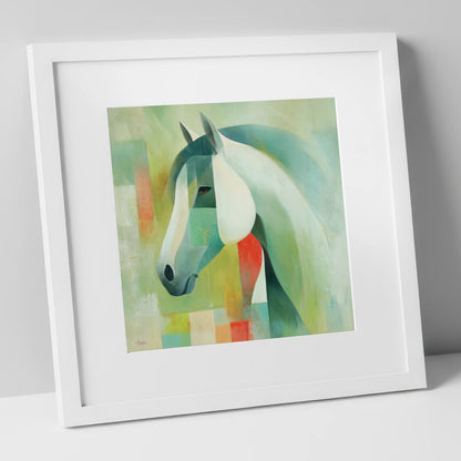 Geometric Equine Harmony horse portrait art print in white frame