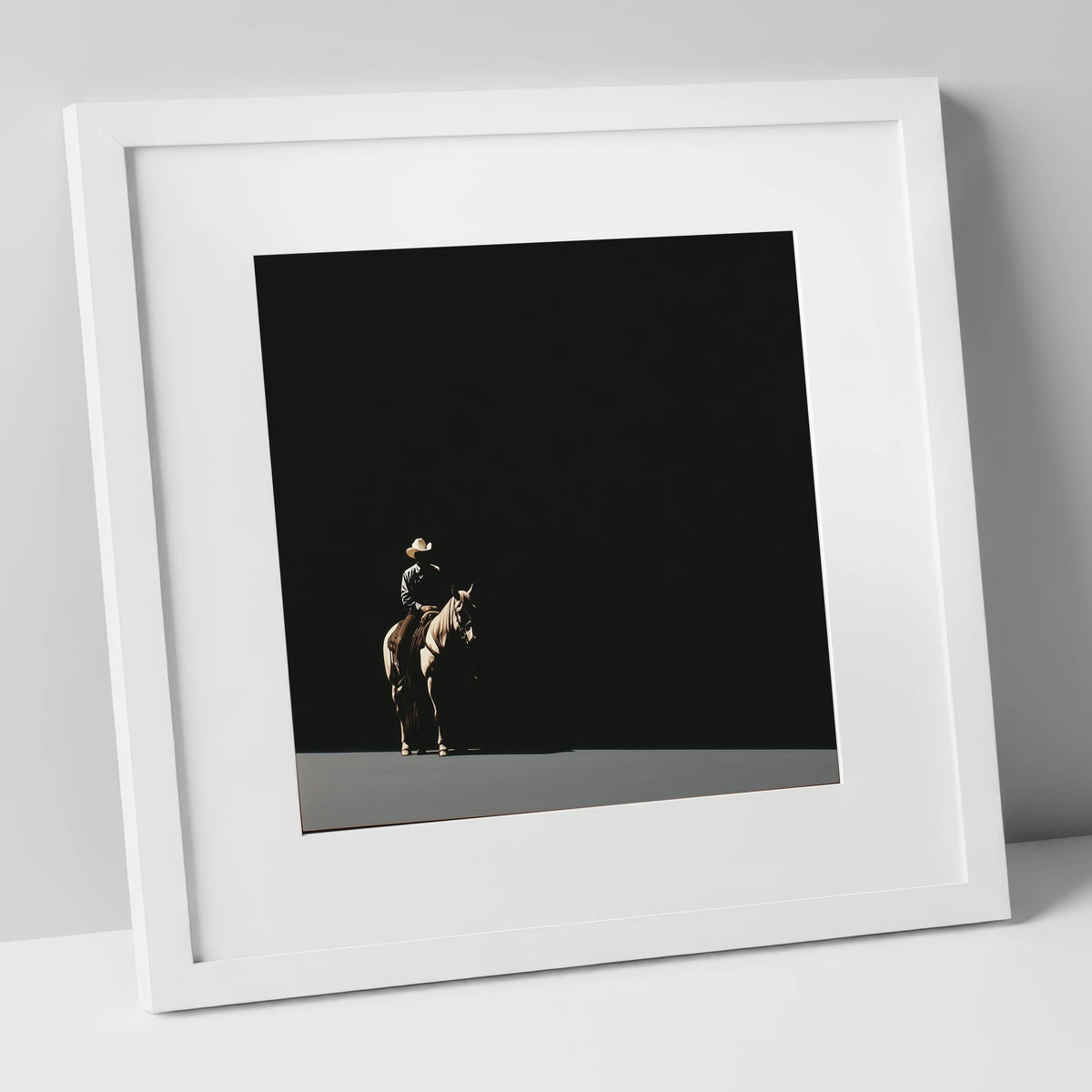 Western Horse in Sharp Light western horse art print in white frame