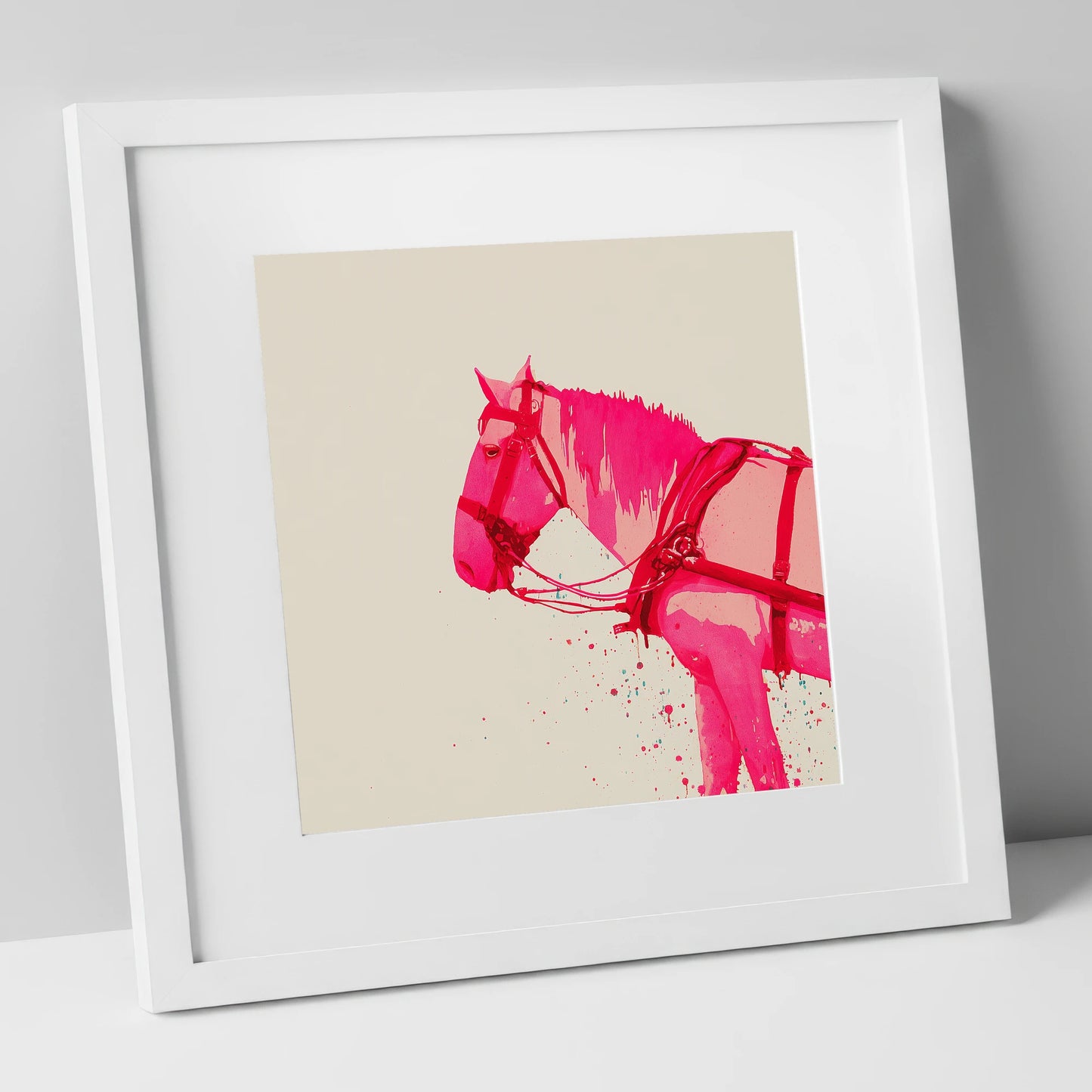 Vibrant Harness Profile working horse art print in white frame