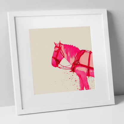 Vibrant Harness Profile working horse art print in white frame