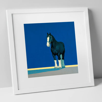 The Cobalt Shire horse breed art print in white frame