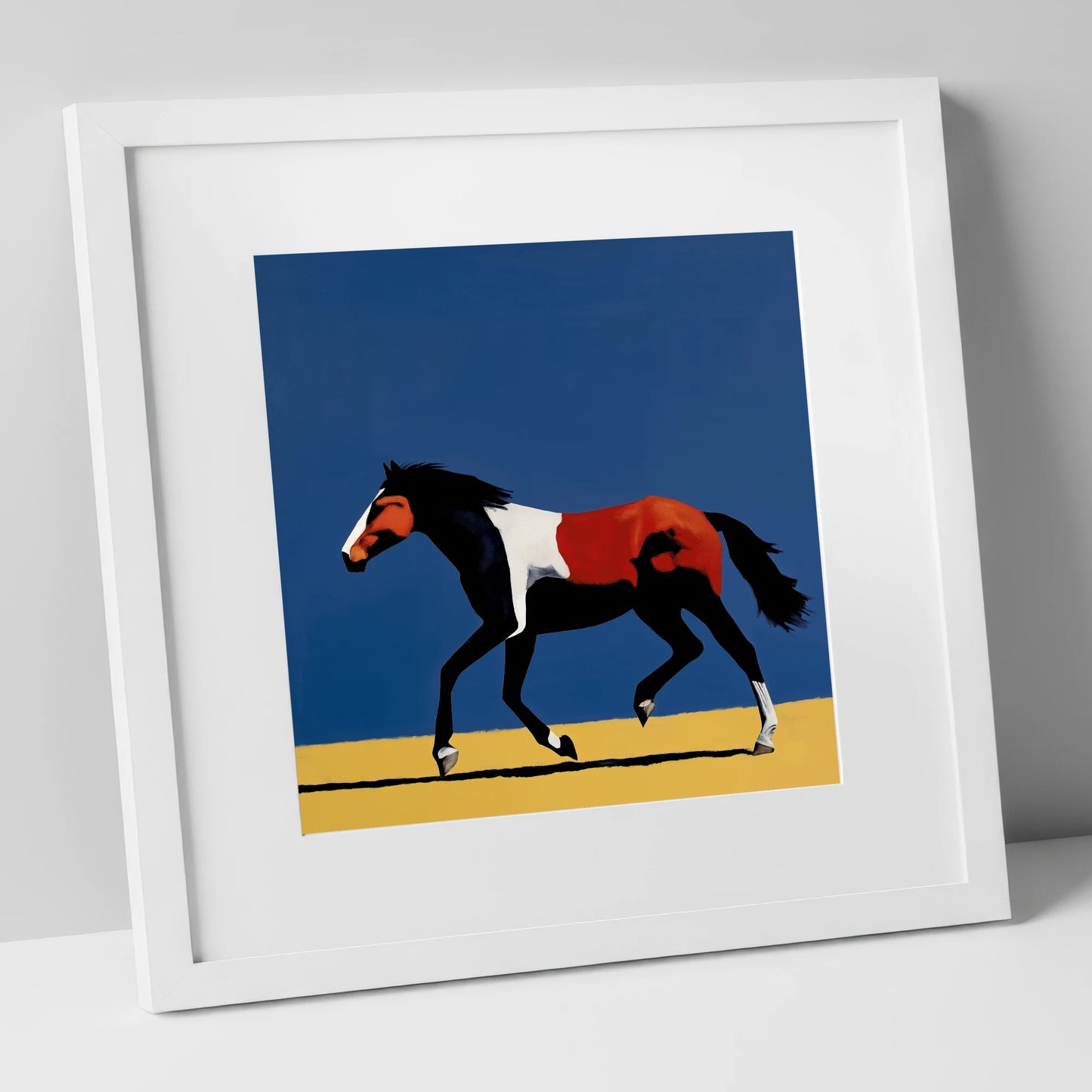 Vibrant Equine Stride horse portrait art print in white frame