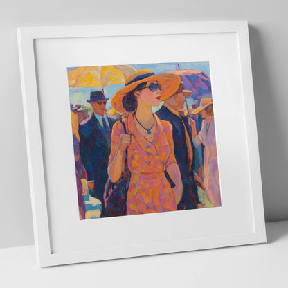 Race Day Glamour racing horse art print in white frame