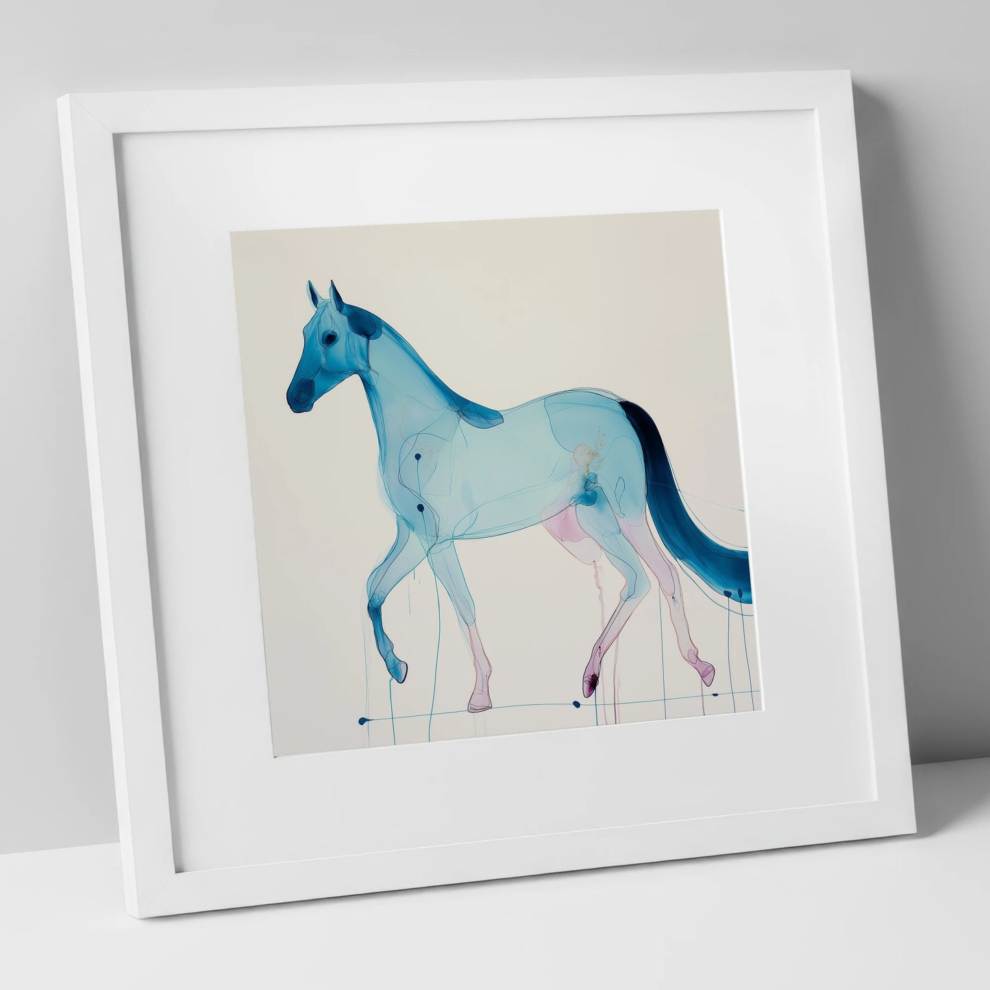 Cerulean Grace horse breed art print in white frame