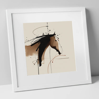 Abstract Sepia Equine horse portrait art print in white frame