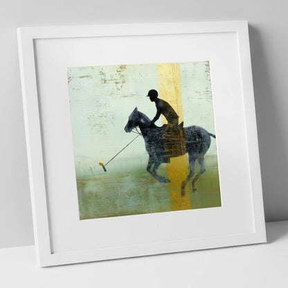 Gilded Chukka polo horse art print in white frame