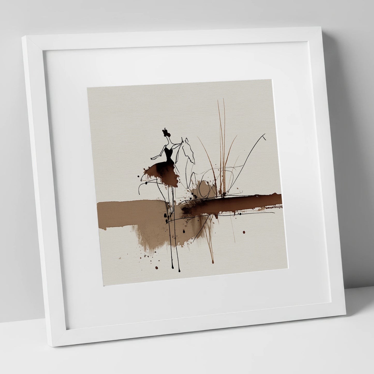 The Silent Dialogue horse & rider art print in white frame