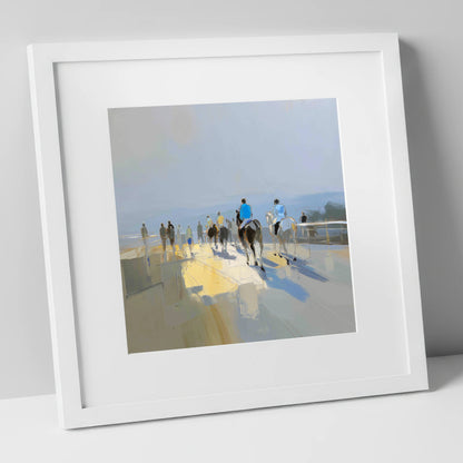 Heading to the Start racing horse art print in white frame