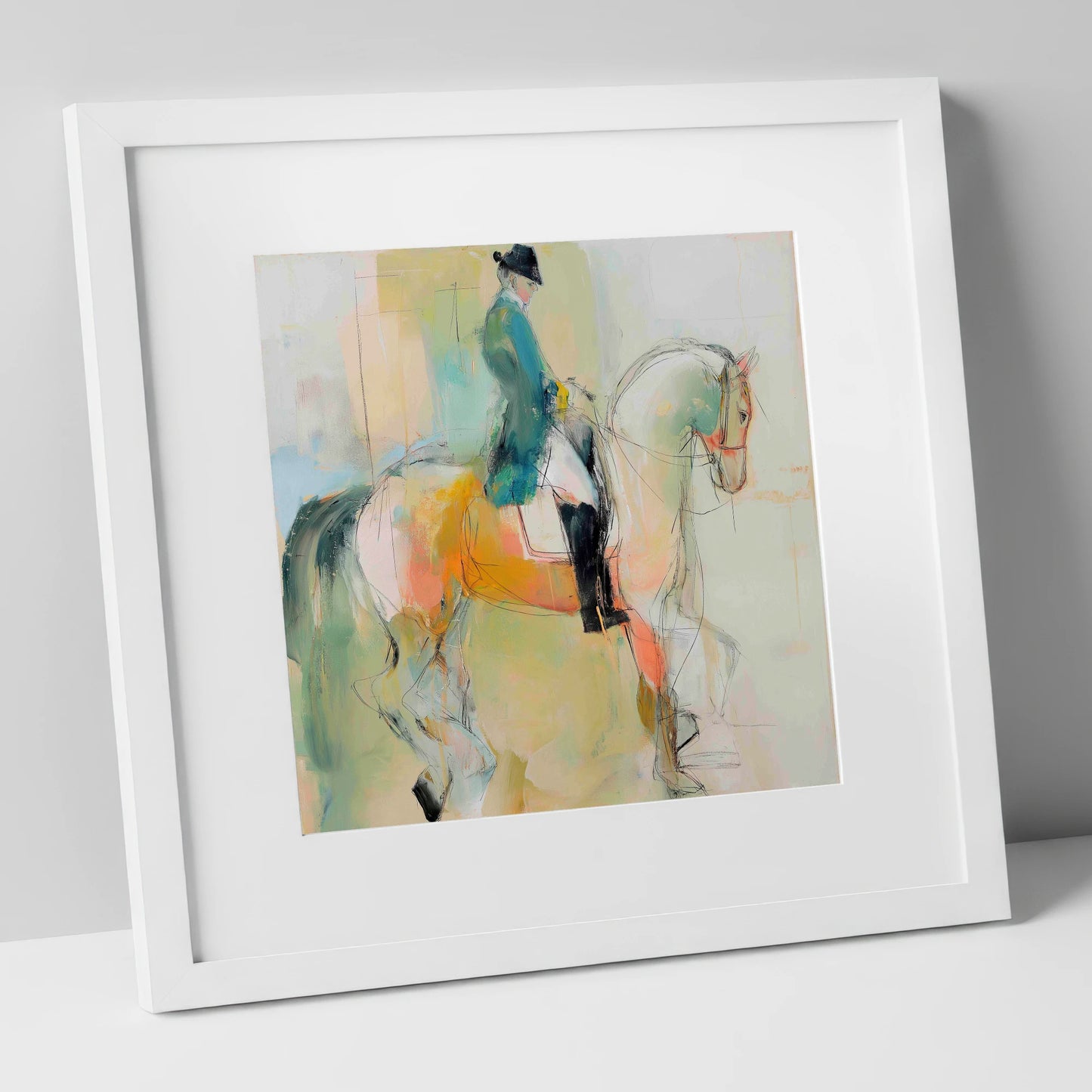 Abstract Dressage Harmony dressage horse art print in white frame