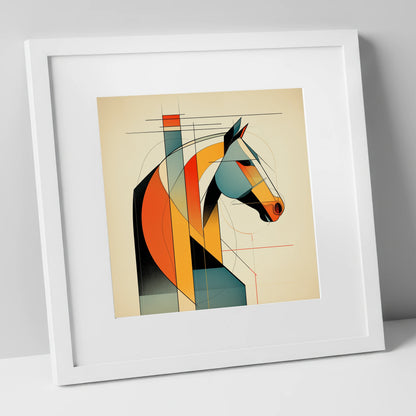Structured Equine Form horse portrait art print in white frame